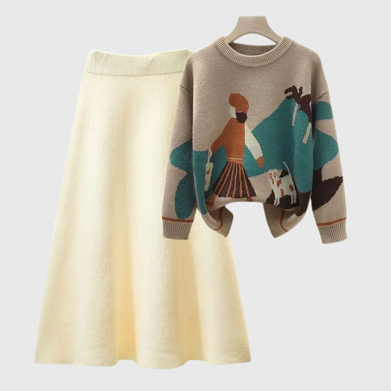 Lina - Gemütliches Strickpullover- und Rock-Outfit