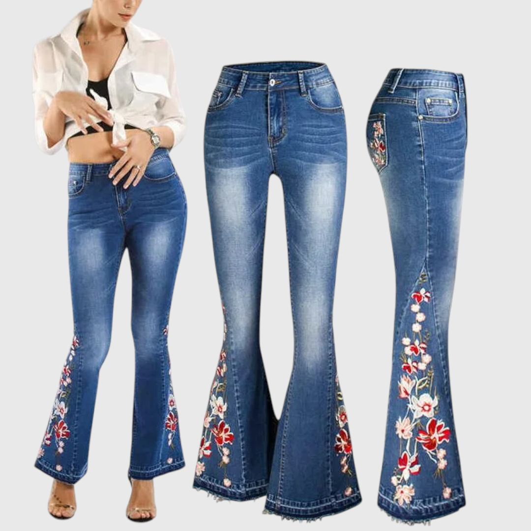 Velda - Damen Bestickte Schlagjeans