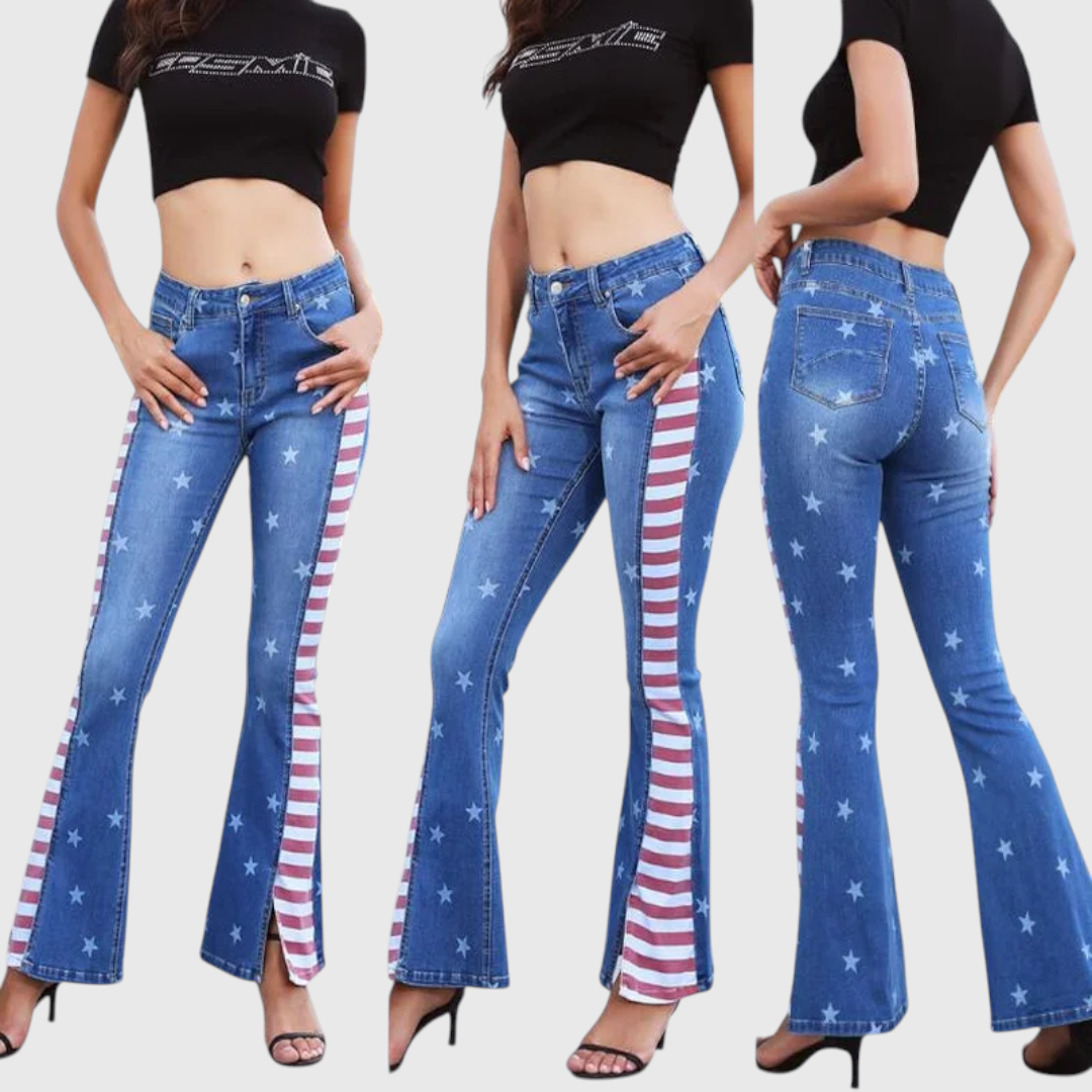 Velda - Damen Bestickte Schlagjeans