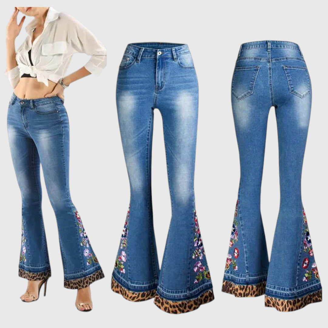 Velda - Damen Bestickte Schlagjeans