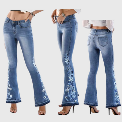 Velda - Damen Bestickte Schlagjeans