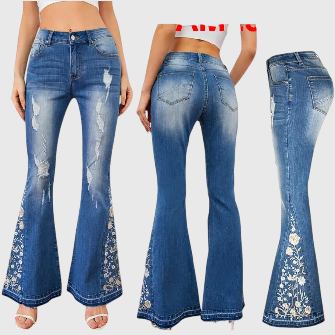 Velda - Damen Bestickte Schlagjeans