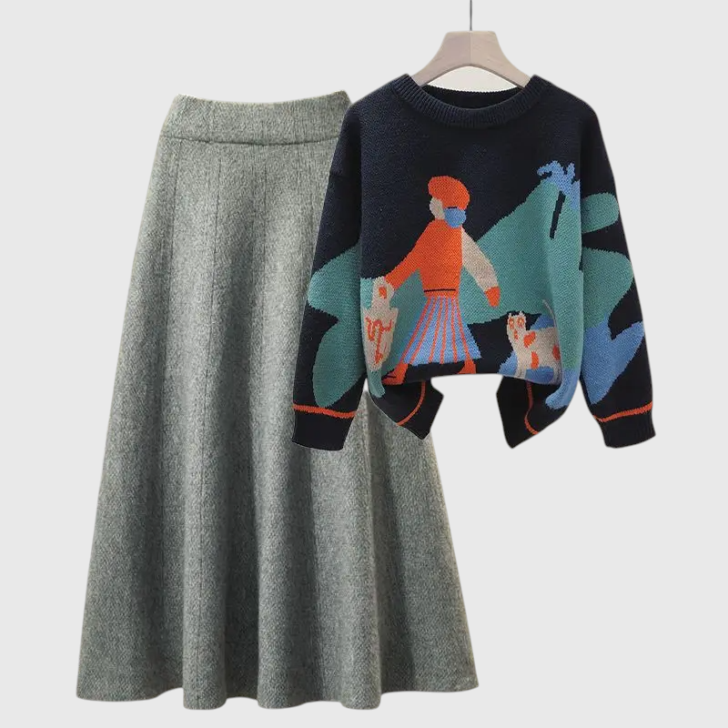 Lina - Gemütliches Strickpullover- und Rock-Outfit