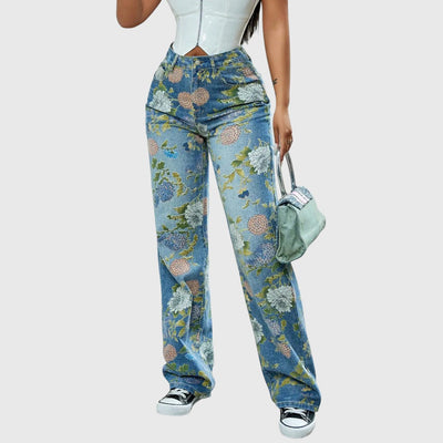 Micah - Hoch geschnittene Cargo-Jeans mit Blumenmuster