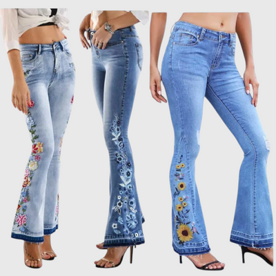 Velda - Damen Bestickte Schlagjeans
