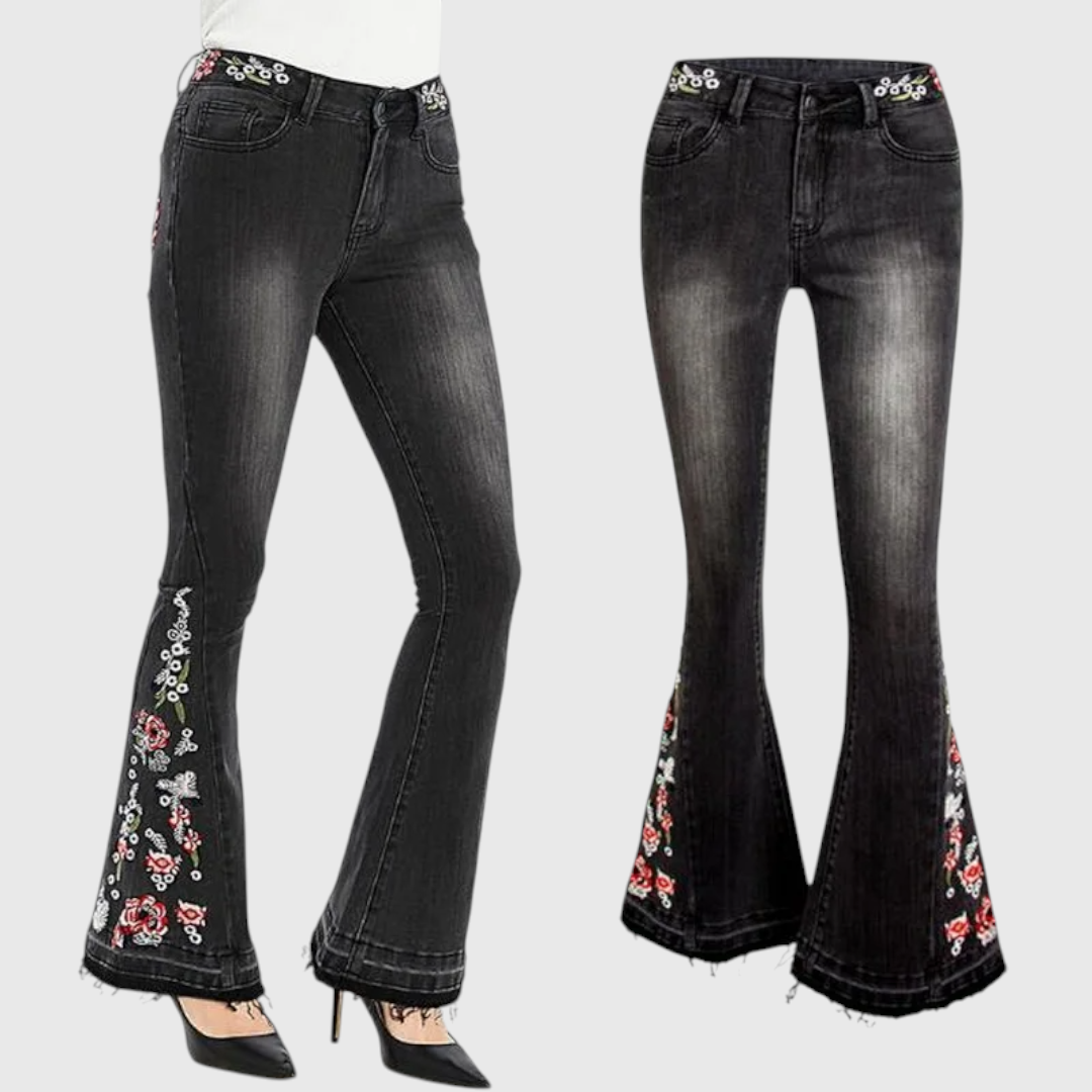 Velda - Damen Bestickte Schlagjeans