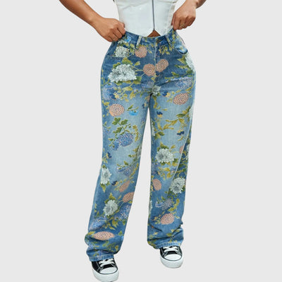 Micah - Hoch geschnittene Cargo-Jeans mit Blumenmuster