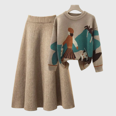 Lina - Gemütliches Strickpullover- und Rock-Outfit