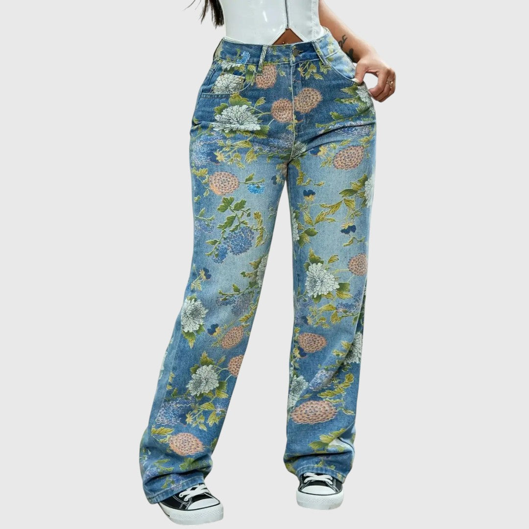 Micah - Hoch geschnittene Cargo-Jeans mit Blumenmuster