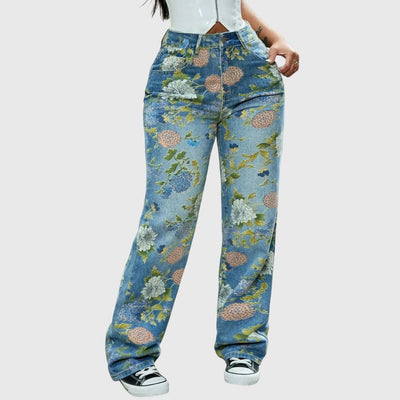 Micah - Hoch geschnittene Cargo-Jeans mit Blumenmuster