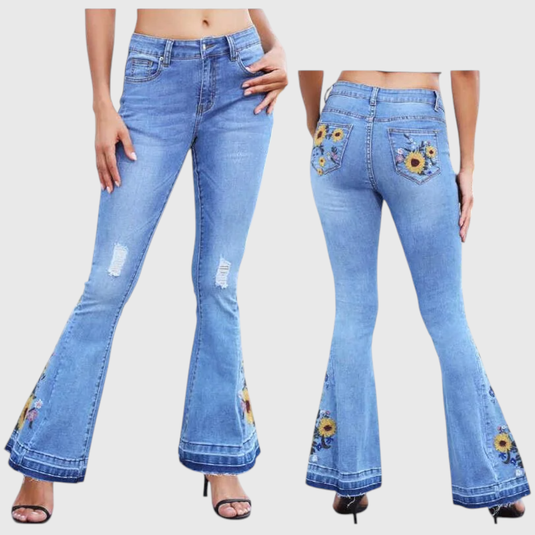 Velda - Damen Bestickte Schlagjeans