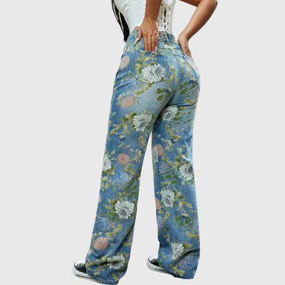 Micah - Hoch geschnittene Cargo-Jeans mit Blumenmuster