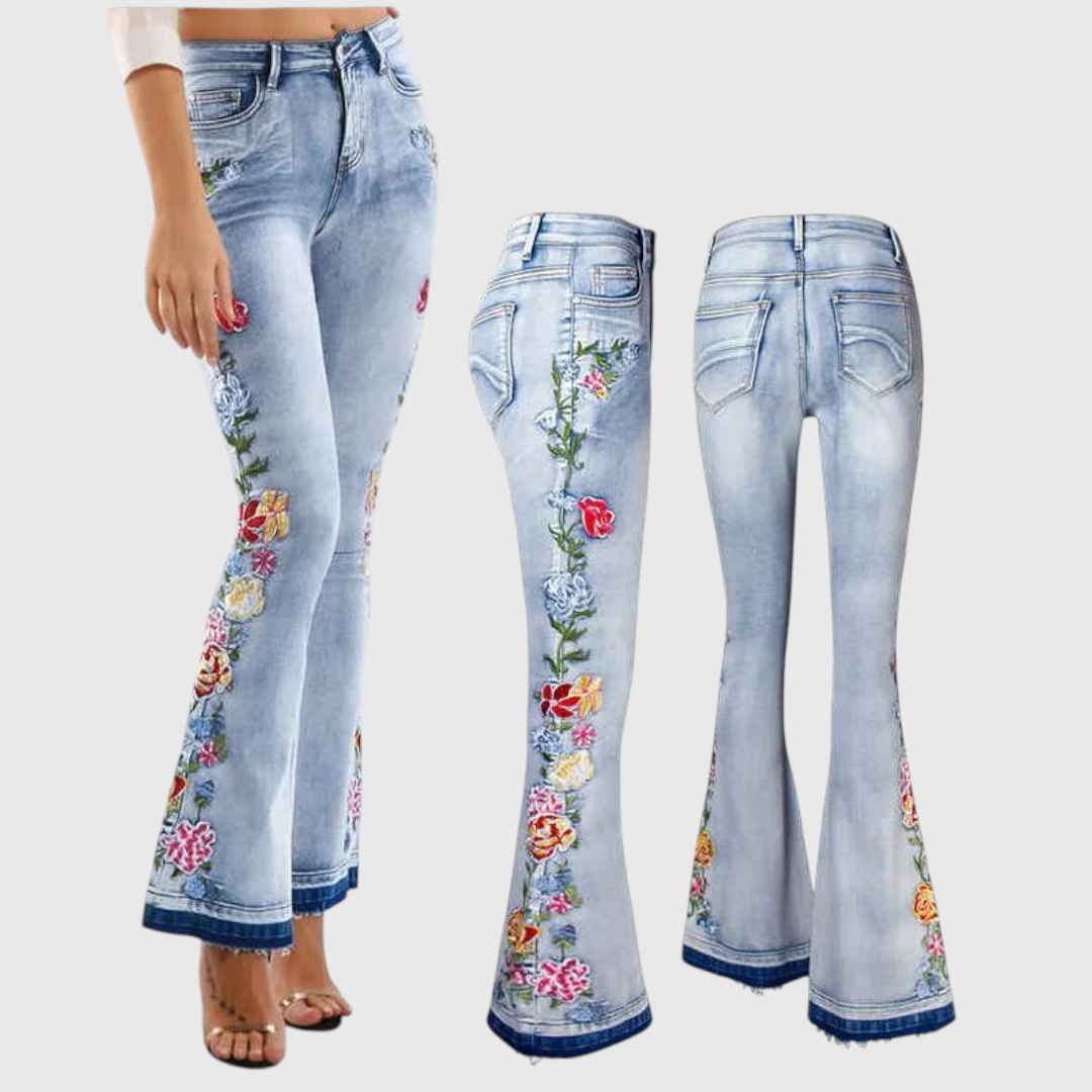 Velda - Damen Bestickte Schlagjeans