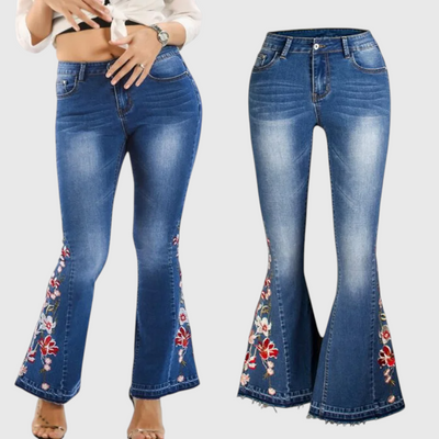Velda - Damen Bestickte Schlagjeans