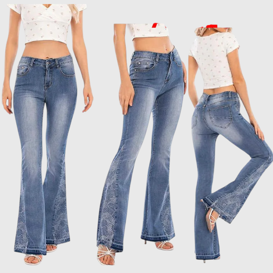 Velda - Damen Bestickte Schlagjeans