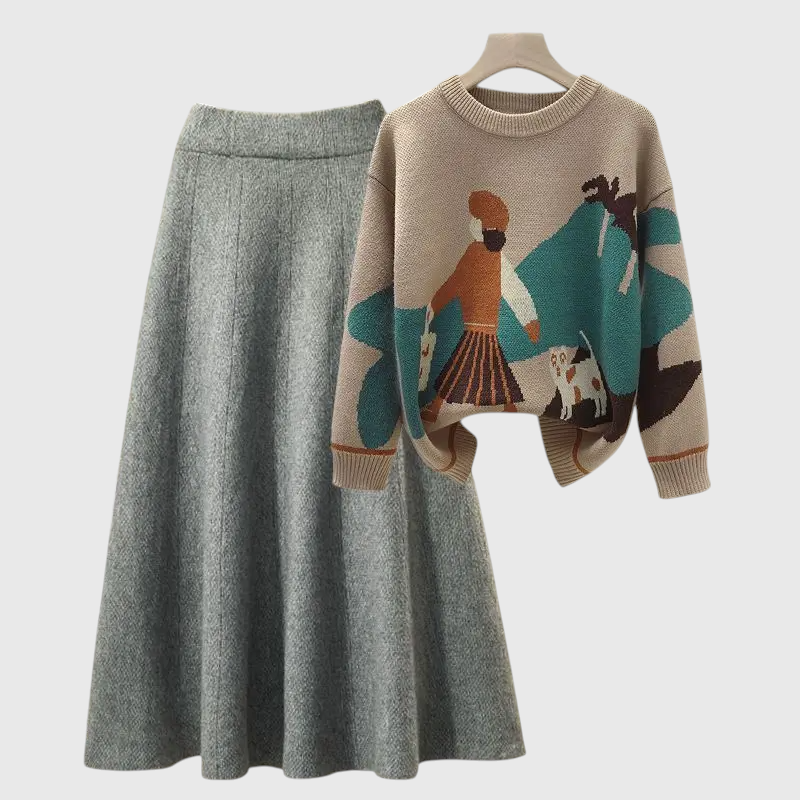 Lina - Gemütliches Strickpullover- und Rock-Outfit