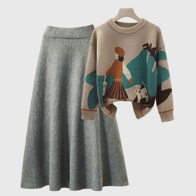 Lina - Gemütliches Strickpullover- und Rock-Outfit