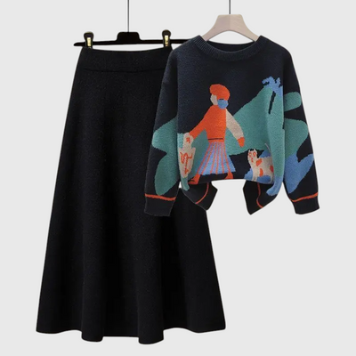 Lina - Gemütliches Strickpullover- und Rock-Outfit