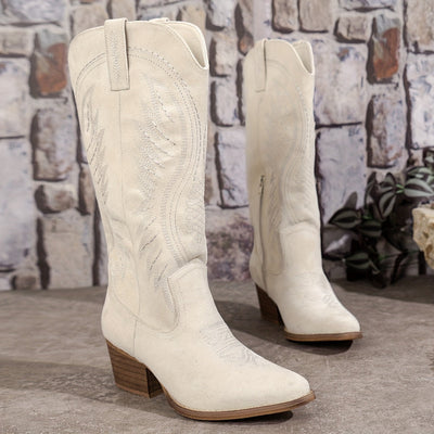 Remi - Damen Wildleder Cowboy-Stiefel mit Blockabsatz