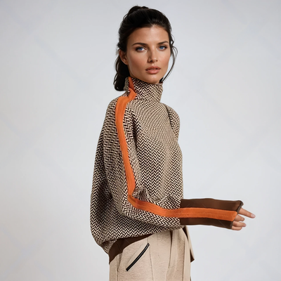Vera™ | Eleganter Strickpullover mit Hohem Kragen & Kontraststreifen