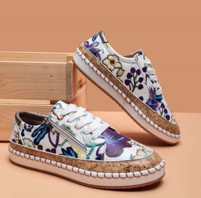 Oluchi™ - Florale Orthopädische Reißverschluss-Sneaker