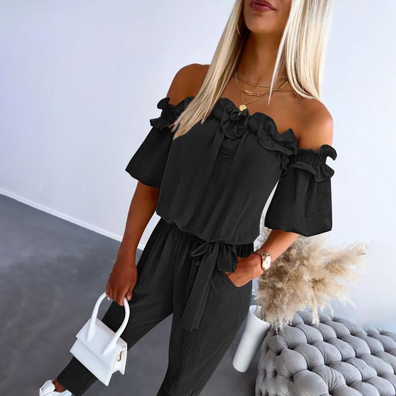 Serelina – Off-Shoulder Rüschensprunganzug mit Bindegürtel