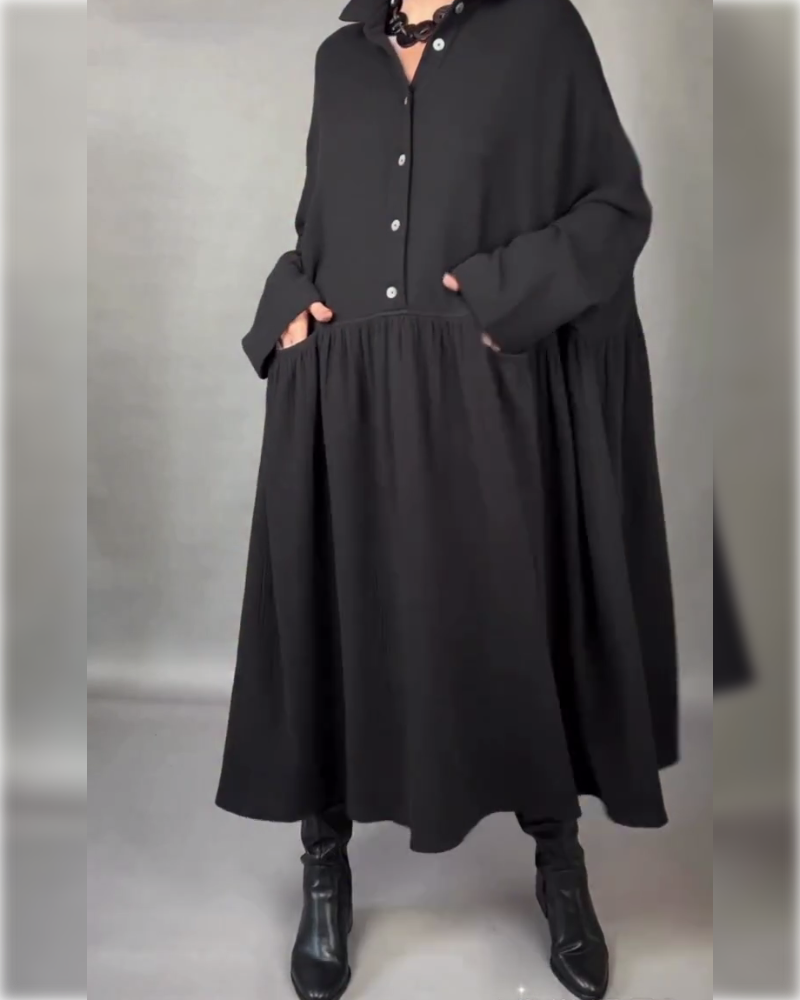 Übergroßes A-Linien-Kleid mit Knopfkragen