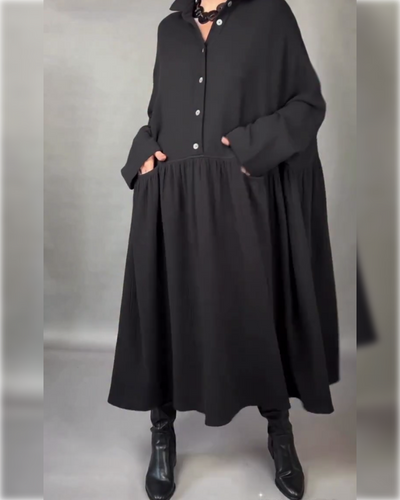 Übergroßes A-Linien-Kleid mit Knopfkragen