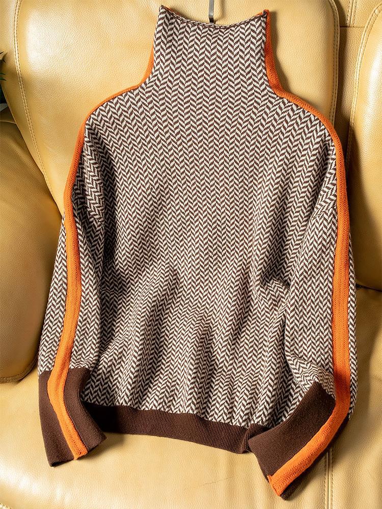 Vera™ | Eleganter Strickpullover mit Hohem Kragen & Kontraststreifen