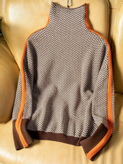 Vera™ | Eleganter Strickpullover mit Hohem Kragen & Kontraststreifen