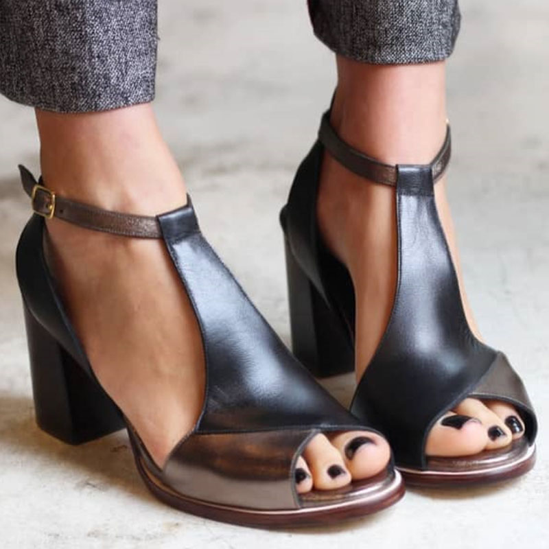 Anyao™ | Absatzsandalen mit offener Zehe in Schwarz Patchwork