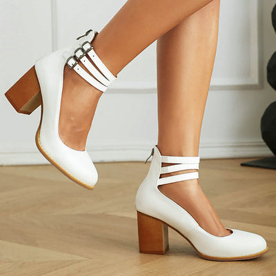 Caa™ | Glattleder-Sandalen mit Knöchelriemen und breitem Absatz