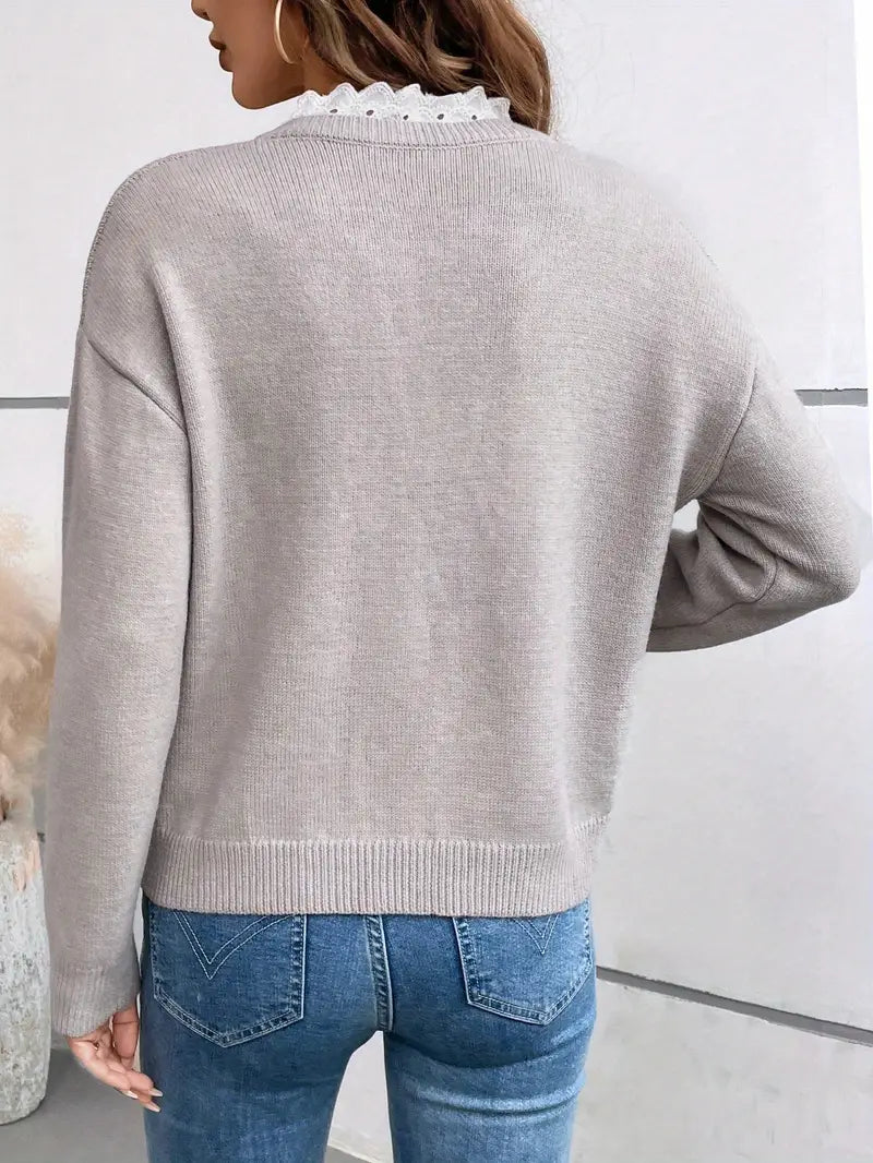 Céline | Schicker Strickpullover mit Eleganter Spitzenkragen