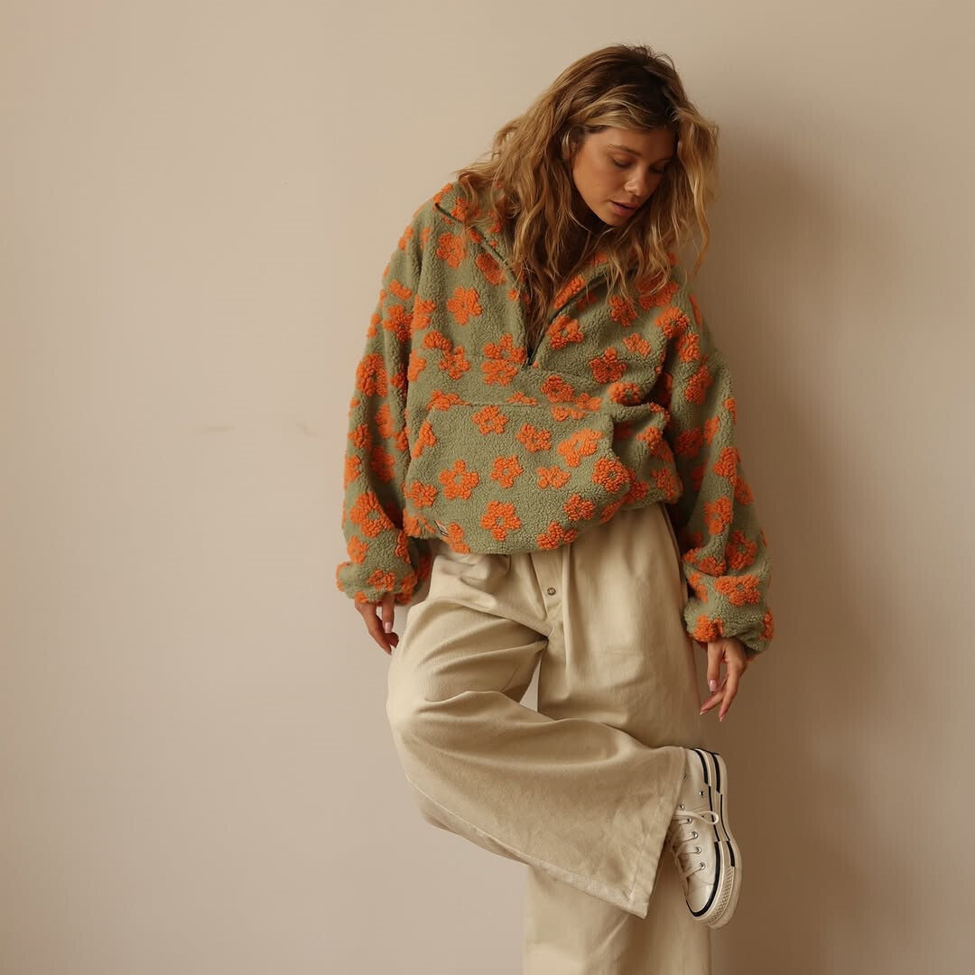 Sofia - Fleece-Pullover mit floralem Druck und langen Ärmeln