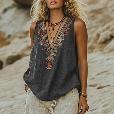 Aleka™ - VINTAGE BOHO ÄRMELLOSES LEINEN-Oberteil