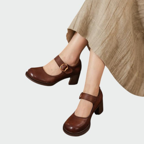 Olivia - Mary Jane Schuhe mit dickem Absatz und Schnalle
