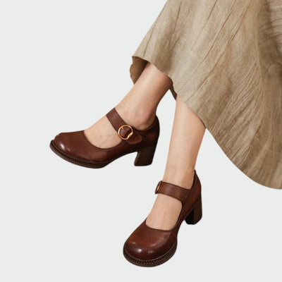Olivia - Mary Jane Schuhe mit dickem Absatz und Schnalle