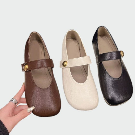 Olivia - Mary Jane Schuhe mit runder Spitze und Knopf