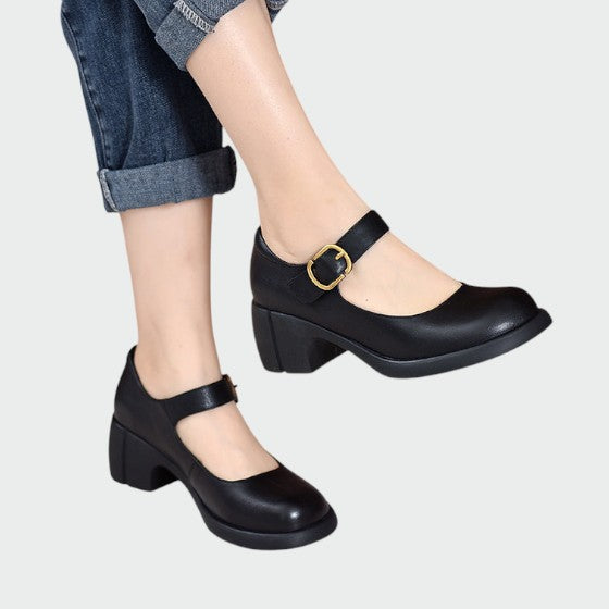 Olivia - Mary Jane Schuhe mit dickem Absatz und Schnalle