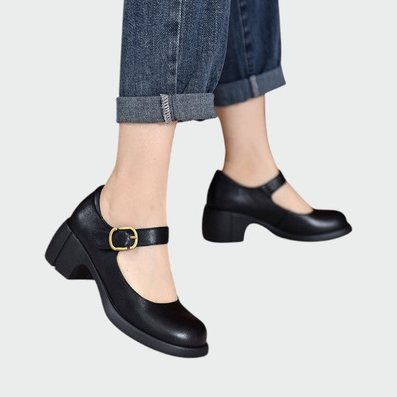 Olivia - Mary Jane Schuhe mit dickem Absatz und Schnalle