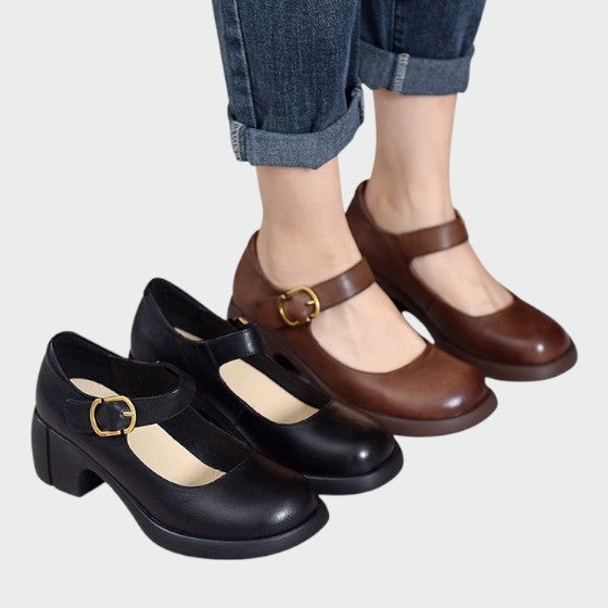 Olivia - Mary Jane Schuhe mit dickem Absatz und Schnalle