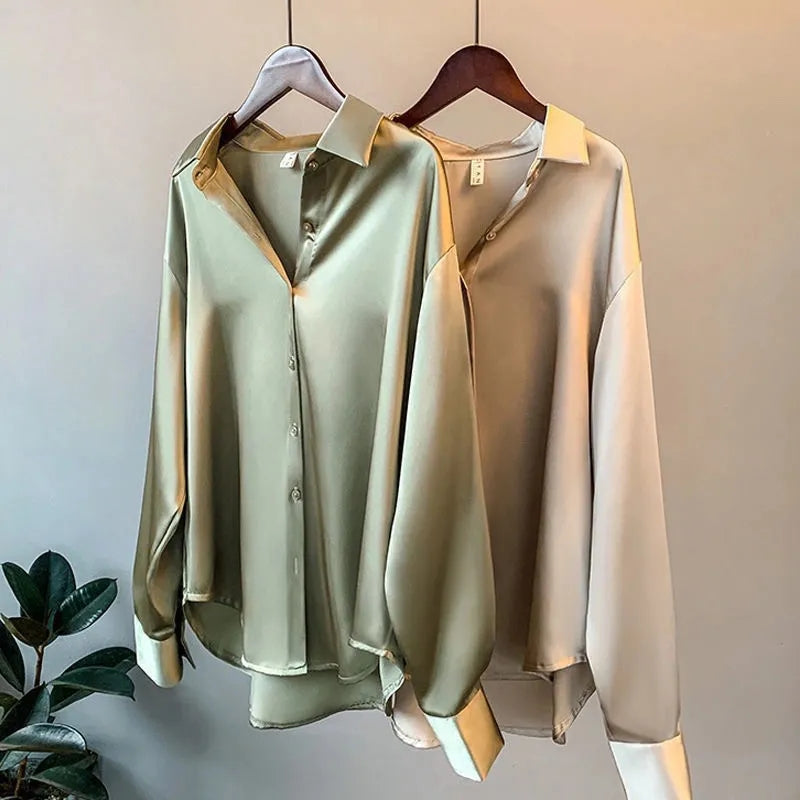 Olivia - Bluse aus luxuriösem Satin mit langen Ärmeln