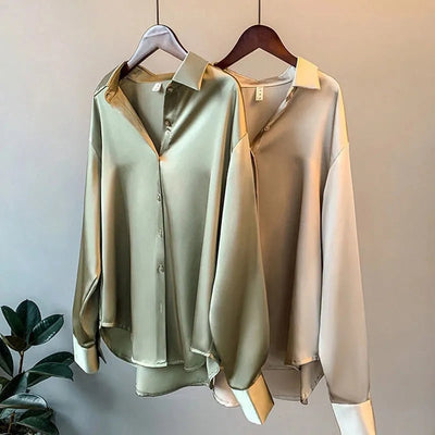 Olivia - Bluse aus luxuriösem Satin mit langen Ärmeln