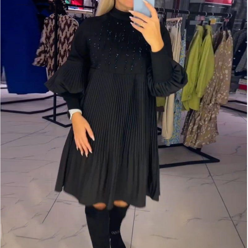 Luna™ | Elegantes Plissiertes Kleid mit Puffärmeln