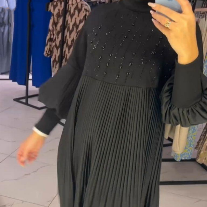 Luna™ | Elegantes Plissiertes Kleid mit Puffärmeln